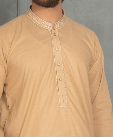 Men Embroidery Kurta - Bronze