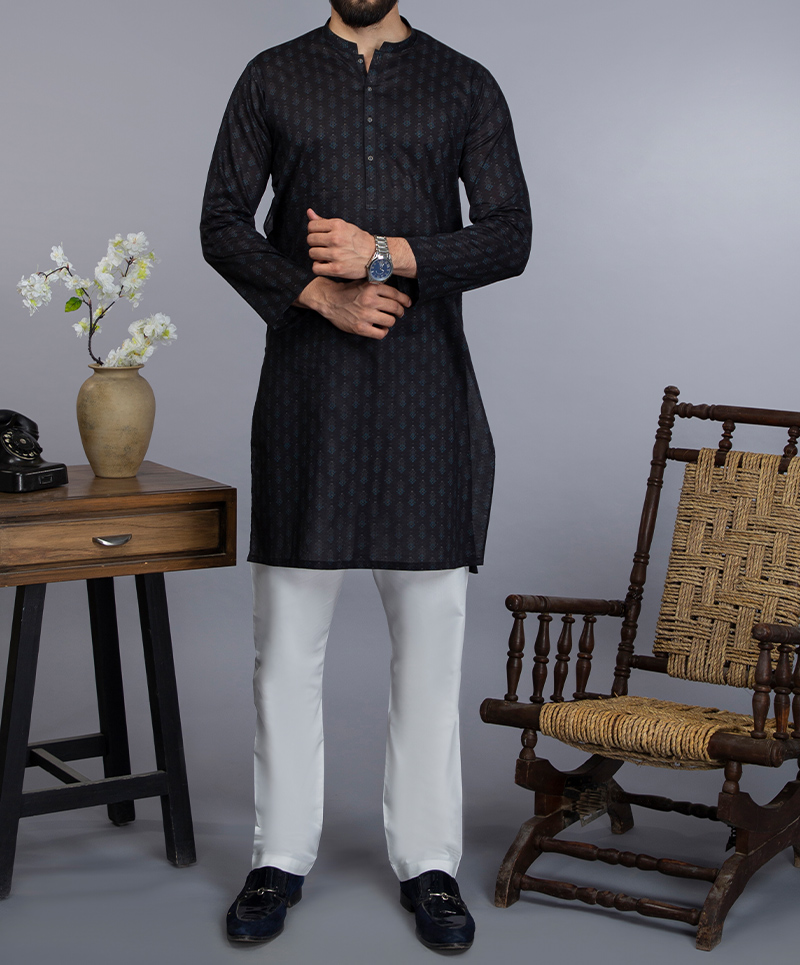 MEN CASUAL BLACK KURTA