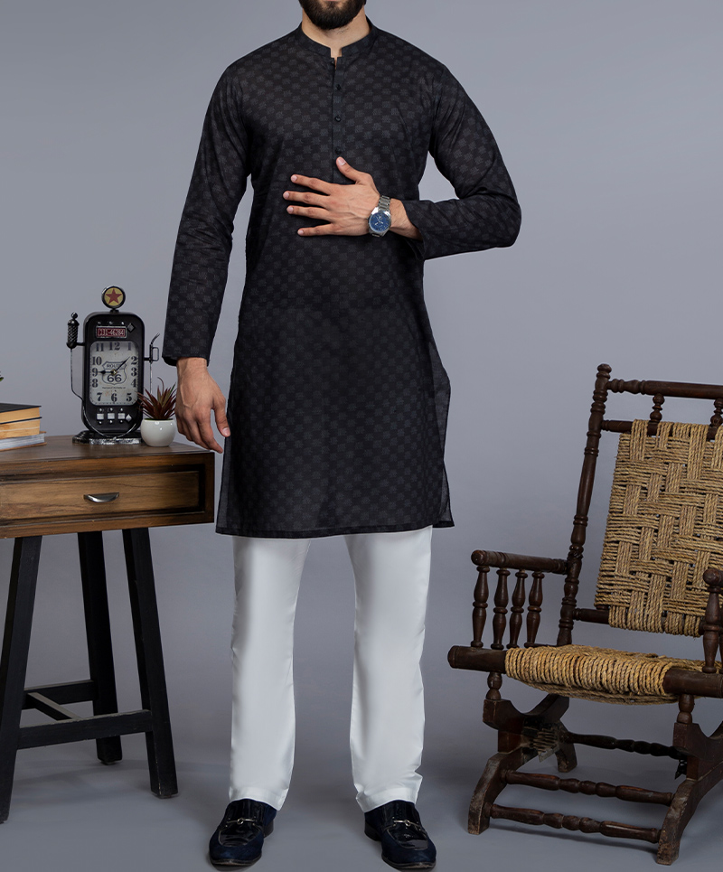 MEN CASUAL BLACK KURTA