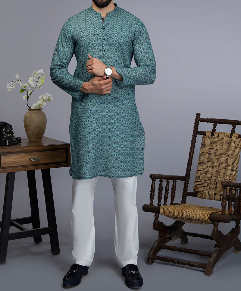 MEN CASUAL GREEN KURTA