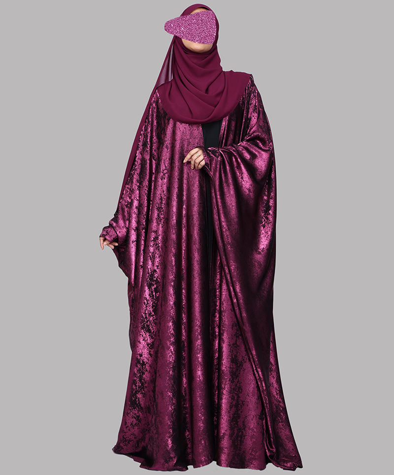 Metallic 3Pc Set Abaya- Magenta