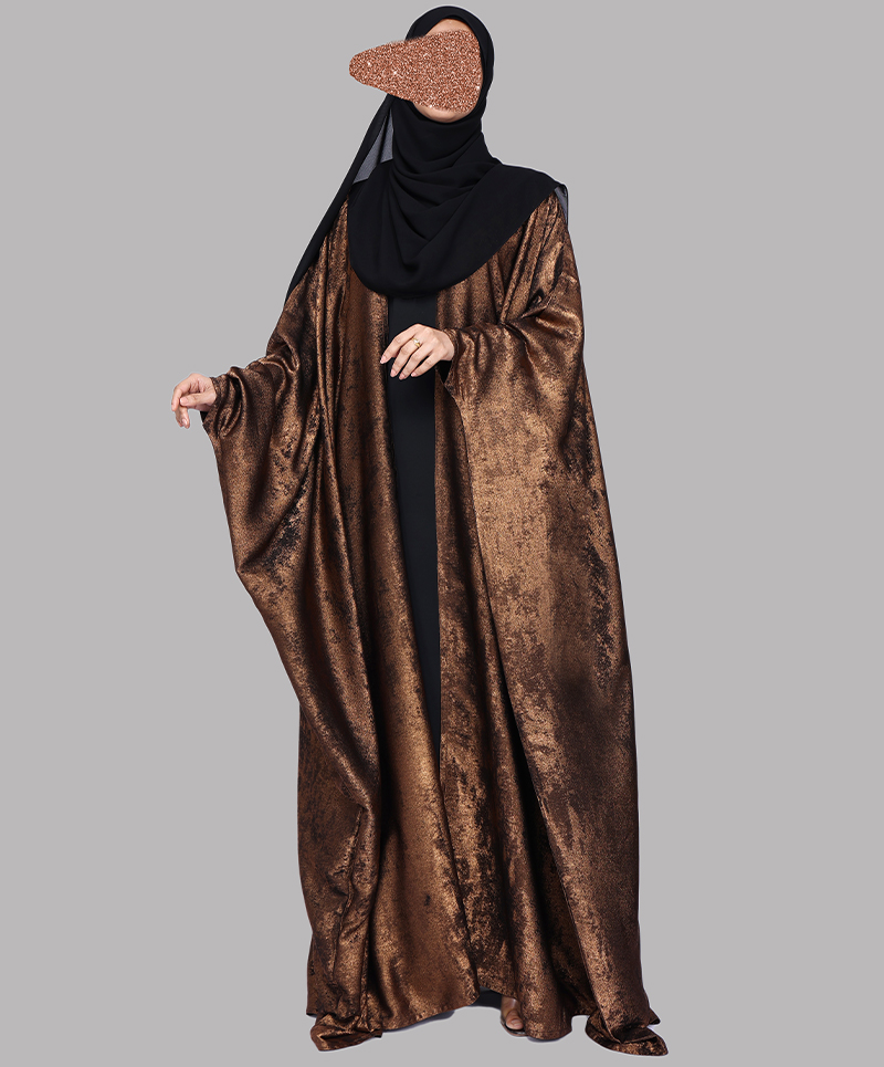 Metallic 3Pc Set Abaya- Copper