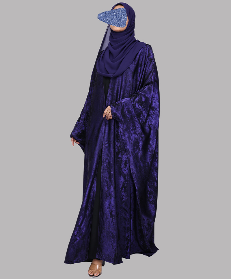 Metallic 3Pc Set Abaya- Purple