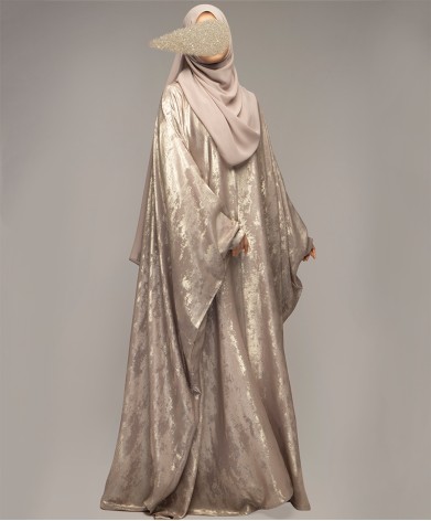 Metallic 3Pc Set Abaya- Cream