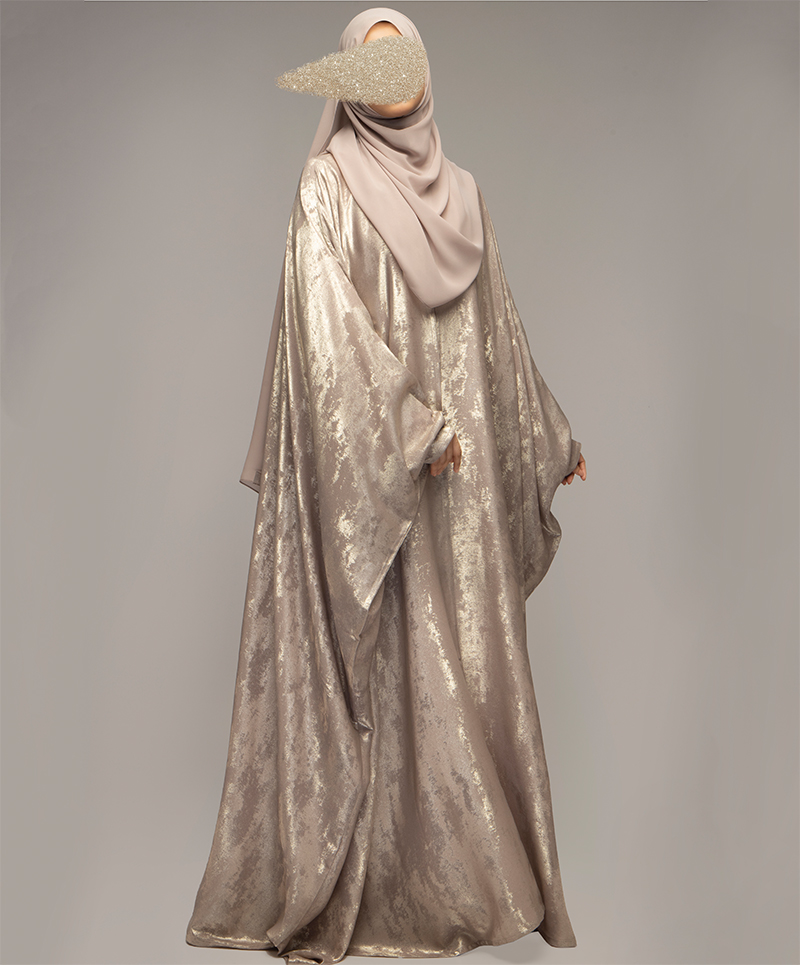 Metallic 3Pc Set Abaya- Cream