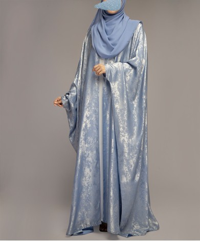 Metallic 3Pc Set Abaya- Sky