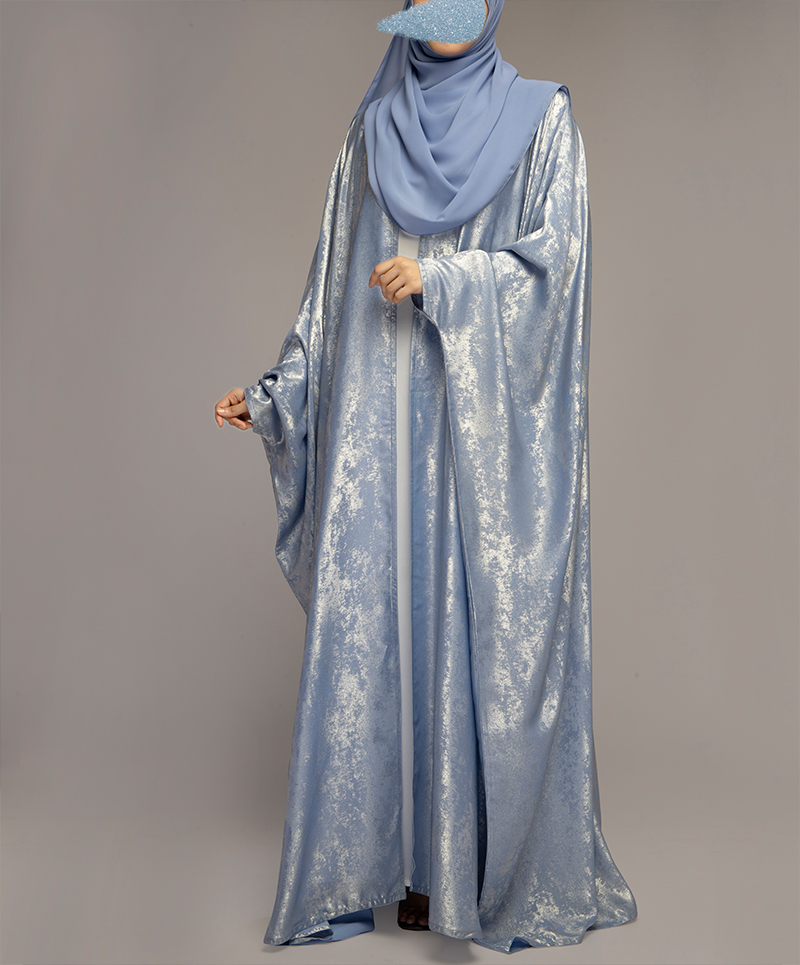 Metallic 3Pc Set Abaya- Sky