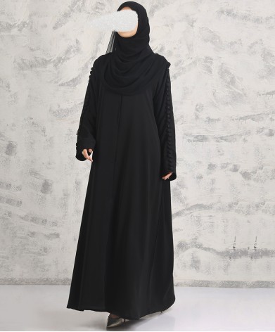 Button 3 Pc Set Abaya - Black