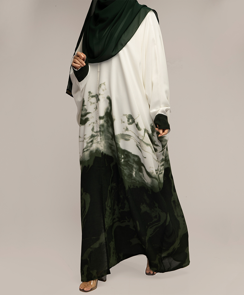 Smokey 4 Piece Set Abaya- Forest Green