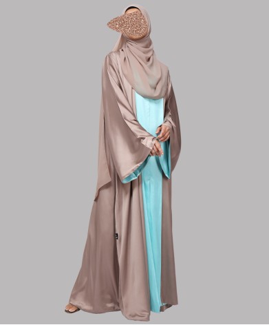 Dual Tone Satin  3 Pc Set Abaya