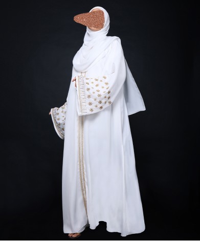 White Gold 3 Pc Set Abaya