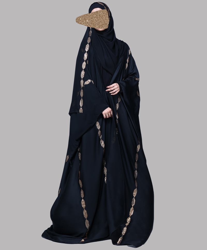 Bisht 4 Pc Set Abaya - Gold Rhinestone