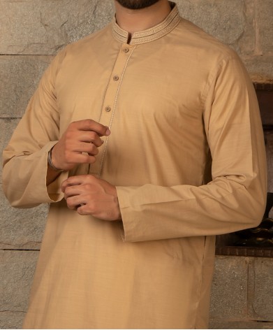 Men Kurta - Fawn